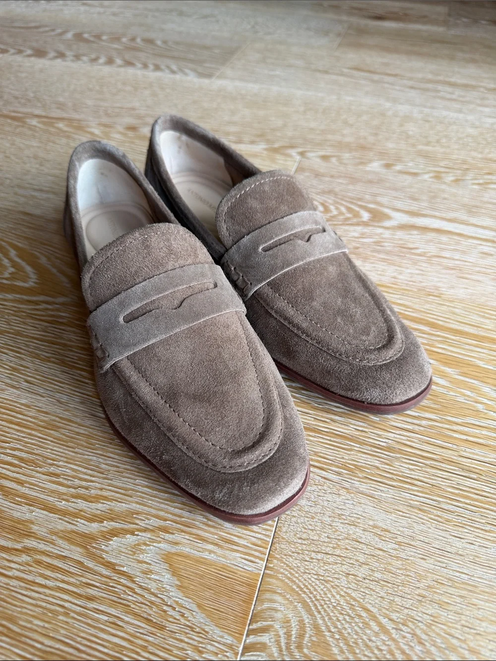Women’s Suede Penny Loafers in Taupe - Picture 1 of 6